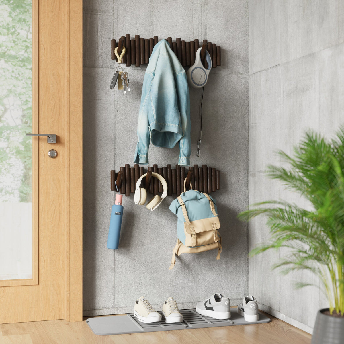 Farmhouse Picket Fence Coat Rack with 5 Hooks, Rustic White Wall-Mounted Hanger for Entryway, Mudroom & Cottage Decor